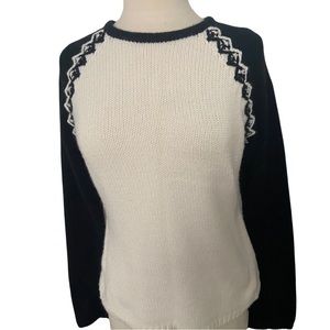 LOFT wool sweater unique two-tone black ivory fuzzy cozy size M
